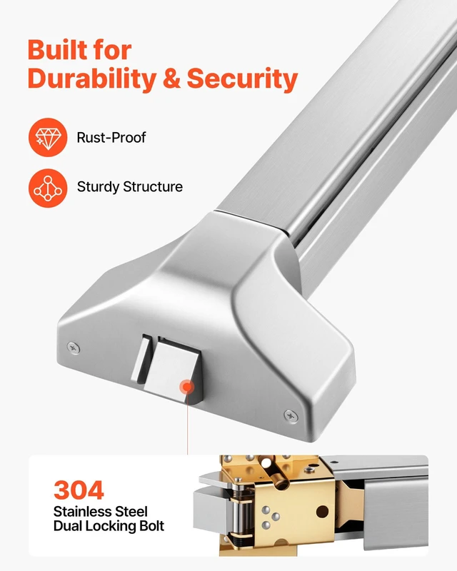 Alt view image 3 of 8 - VEVOR Push Bar Panic Exit Device, 41" Stainless Steel Commercial Panic Bar for Exit Doors, Emergency Exit Door Hardware with Exterior Lever Handle and 6 Keys, for 41"-61" Wood or Metal Door, Silver