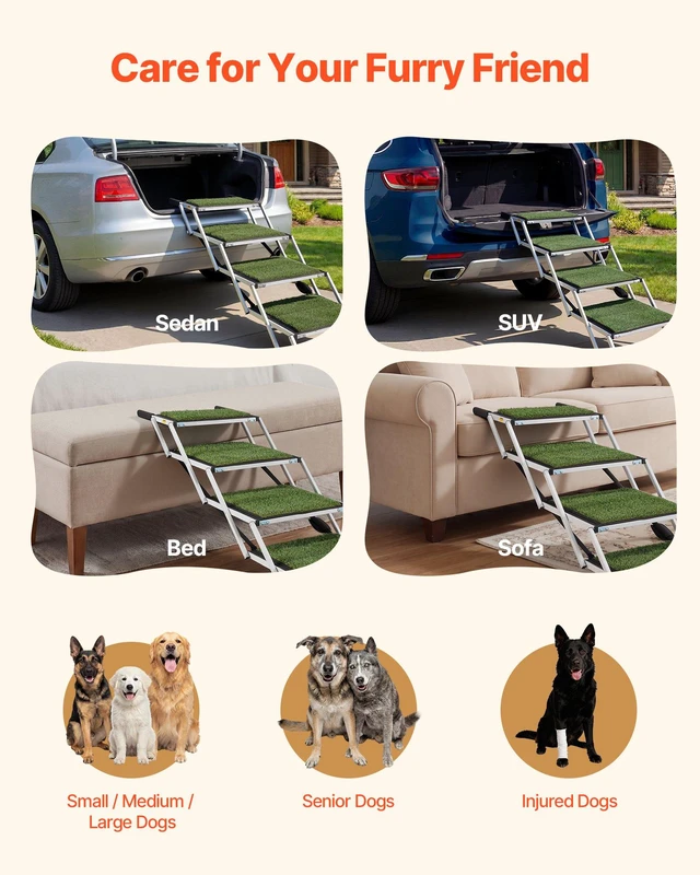 Alt view image 6 of 8 - VEVOR Dog Stairs for Car, 4 Steps Extra Wide Foldable Dog Ramp for Large Dogs with Non-Slip Surface, Portable Lightweight Pet Stairs Ladder for Car, SUV, Truck, High Bed, Sofa, Support up to 200 lbs