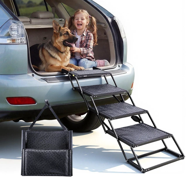 Main image of VEVOR Dog Stairs for Car, 4 Steps Extra Wide Foldable Dog Ramp for Large Dogs with Non-Slip Surface, Portable Lightweight Pet Stairs Ladder for Car, SUV, Truck, High Bed, Sofa, Support up to 250 lbs