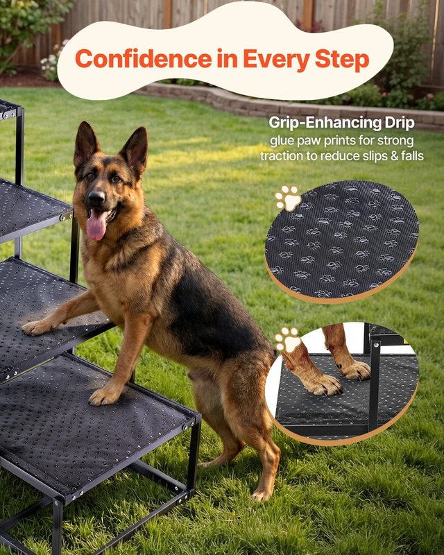 Alt view image 4 of 8 - VEVOR Dog Stairs for Car, 4 Steps Extra Wide Foldable Dog Ramp for Large Dogs with Non-Slip Surface, Portable Lightweight Pet Stairs Ladder for Car, SUV, Truck, High Bed, Sofa, Support up to 250 lbs
