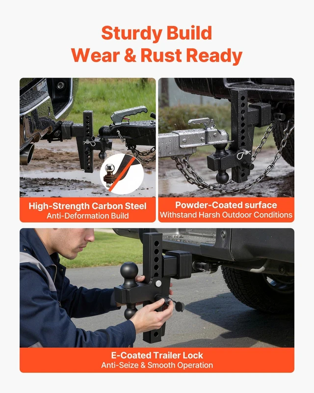 Alt view image 5 of 8 - VEVOR Adjustable Trailer Hitch, Fit 2.5 Inch Receiver, Trailer Hitch Mount with 2 Inch & 2-5/16 Inch Balls, 18500 lbs GTW, 10 Inch Drop, Towing Ball Mounts for RVs, Off-Road Vehicles and Trucks, Black