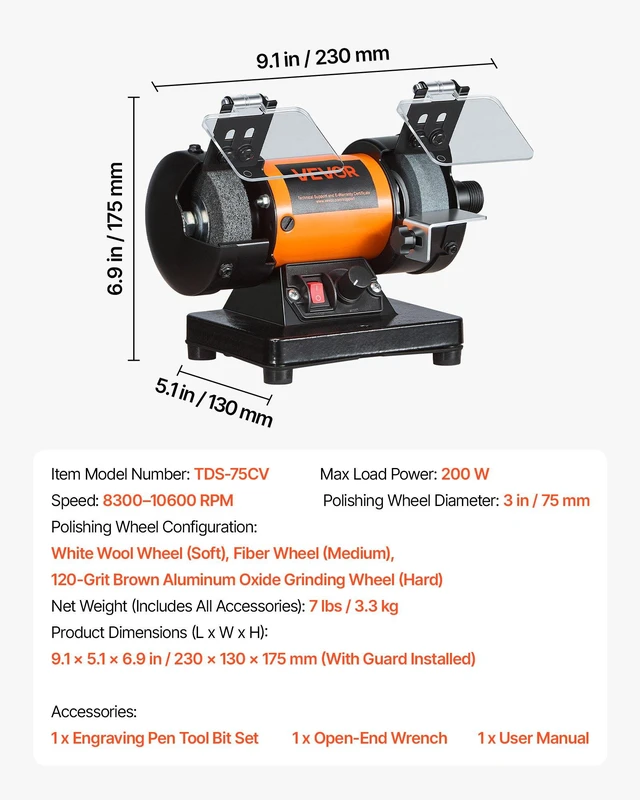 Alt view image 7 of 8 - VEVOR Bench Buffer Polisher, 8300-10600 RPM Adjustable Speed, Polishing & Buffing Machine with Grinding, Fiber, and Wool Wheels, 100-Piece Accessory Kit, for Jewelry, Wood, Metal, Raw Stone, Jade DIY