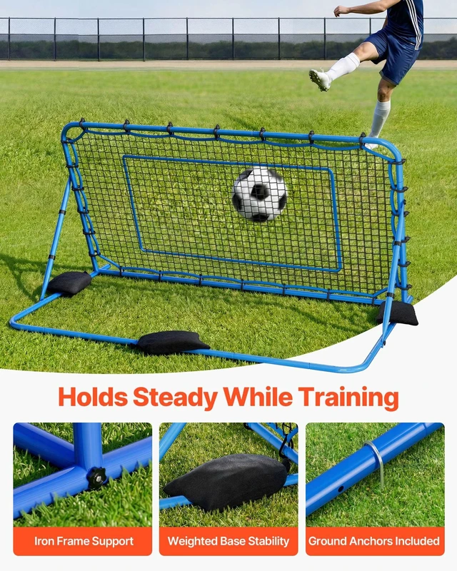 Alt view image 5 of 8 - VEVOR Soccer Rebounder Net, Quick-Switch Angle Soccer Goal Rebounder for Control, Passing Practice, Heavy-Duty Iron Frame & PE Net, Easy Setup Ball Training Aids & Equipment for Teens&Adults,7 x 4 ft