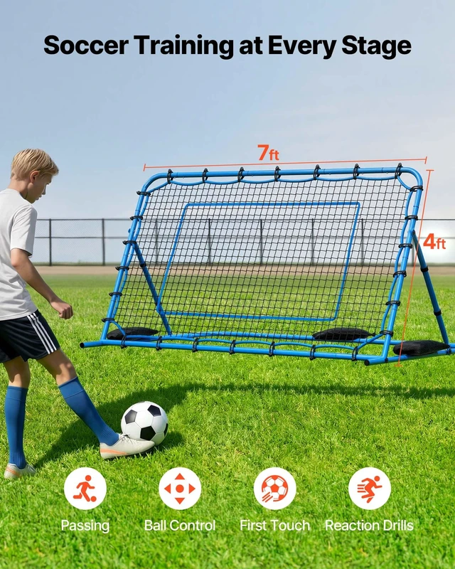 Alt view image 2 of 8 - VEVOR Soccer Rebounder Net, Quick-Switch Angle Soccer Goal Rebounder for Control, Passing Practice, Heavy-Duty Iron Frame & PE Net, Easy Setup Ball Training Aids & Equipment for Teens&Adults,7 x 4 ft