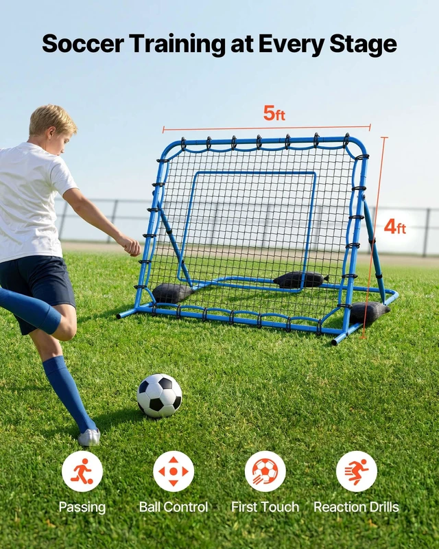 Alt view image 2 of 8 - VEVOR Soccer Rebounder Net, Quick-Switch Angle Soccer Goal Rebounder for Control, Passing Practice, Heavy-Duty Iron Frame & PE Net, Easy Setup Ball Training Aids & Equipment for Teens&Adults,5 x 4 ft