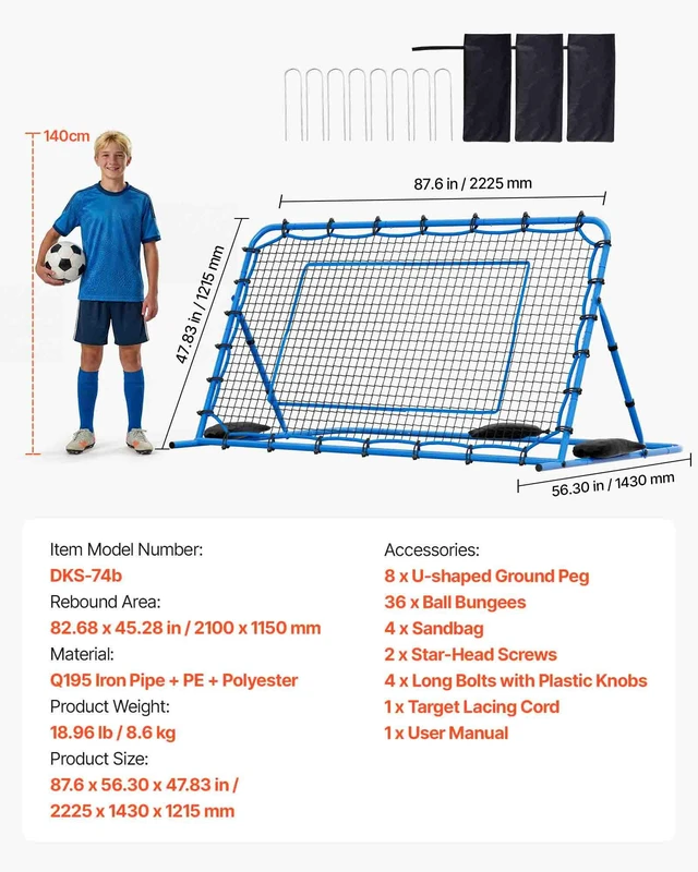 Alt view image 7 of 8 - VEVOR Soccer Rebounder Net, Quick-Switch Angle Soccer Goal Rebounder for Control, Passing Practice, Heavy-Duty Iron Frame & PE Net, Easy Setup Ball Training Aids & Equipment for Teens&Adults,7 x 4 ft