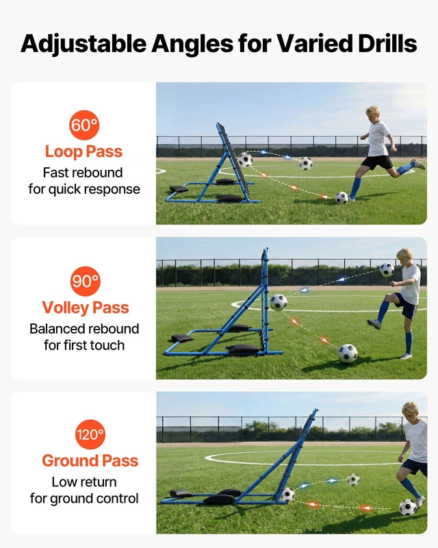 Alt view image 3 of 8 - VEVOR Soccer Rebounder Net, Quick-Switch Angle Soccer Goal Rebounder for Control, Passing Practice, Heavy-Duty Iron Frame & PE Net, Easy Setup Ball Training Aids & Equipment for Teens&Adults,7 x 4 ft