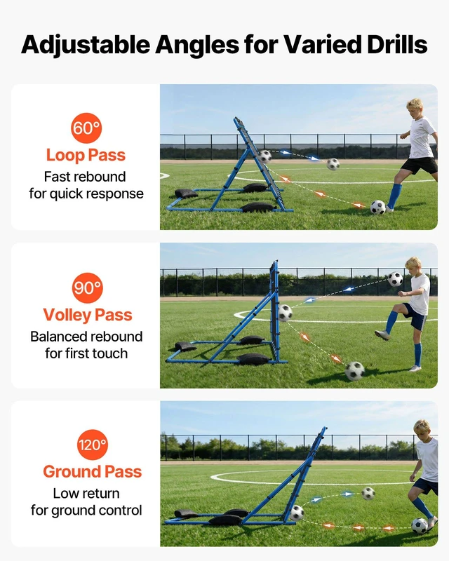 Alt view image 3 of 8 - VEVOR Soccer Rebounder Net, Quick-Switch Angle Soccer Goal Rebounder for Control, Passing Practice, Heavy-Duty Iron Frame & PE Net, Easy Setup Ball Training Aids & Equipment for Teens&Adults,5 x 4 ft