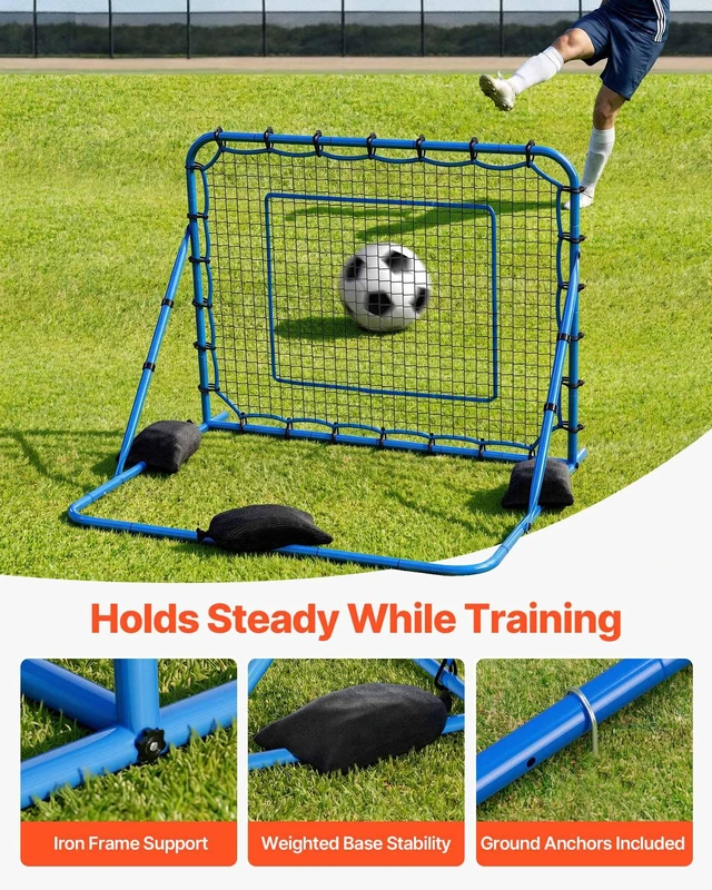 Alt view image 5 of 8 - VEVOR Soccer Rebounder Net, Quick-Switch Angle Soccer Goal Rebounder for Control, Passing Practice, Heavy-Duty Iron Frame & PE Net, Easy Setup Ball Training Aids & Equipment for Teens&Adults,5 x 4 ft