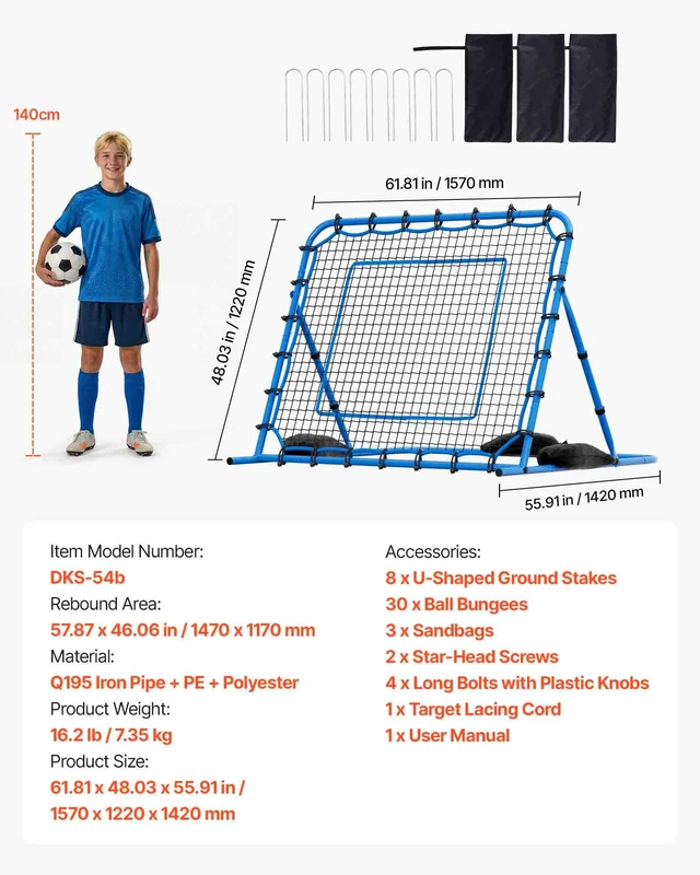 Alt view image 7 of 8 - VEVOR Soccer Rebounder Net, Quick-Switch Angle Soccer Goal Rebounder for Control, Passing Practice, Heavy-Duty Iron Frame & PE Net, Easy Setup Ball Training Aids & Equipment for Teens&Adults,5 x 4 ft