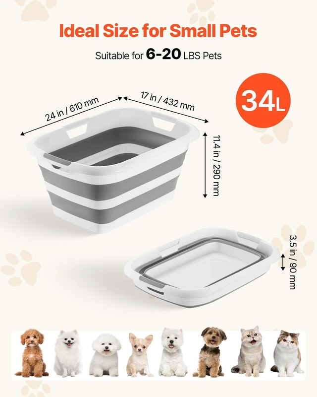 Alt view image 2 of 8 - VEVOR Dog Bathtub, Collapsible Dog Bath Tub, Pet Bathing Grooming Wash Shower Station, Portable Space-saving & Stable Support, Built-In Drainage Hole for Small Pet Puppy Doggie Cat Outdoor, Gray White