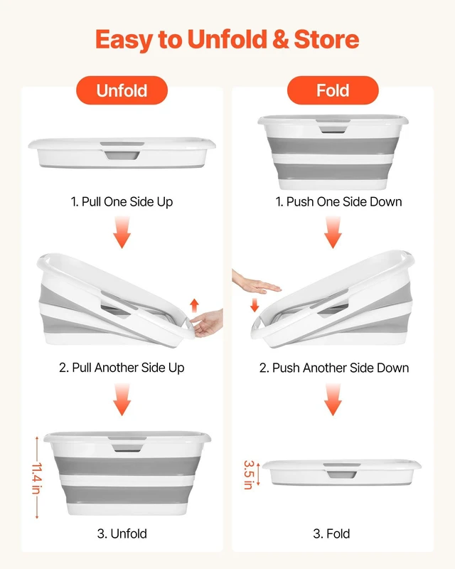 Alt view image 4 of 8 - VEVOR Dog Bathtub, Collapsible Dog Bath Tub, Pet Bathing Grooming Wash Shower Station, Portable Space-saving & Stable Support, Built-In Drainage Hole for Small Pet Puppy Doggie Cat Outdoor, Gray White
