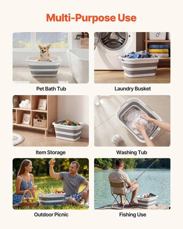 Alt view image 7 of 8 - VEVOR Dog Bathtub, Collapsible Dog Bath Tub, Pet Bathing Grooming Wash Shower Station, Portable Space-saving & Stable Support, Built-In Drainage Hole for Small Pet Puppy Doggie Cat Outdoor, Gray White