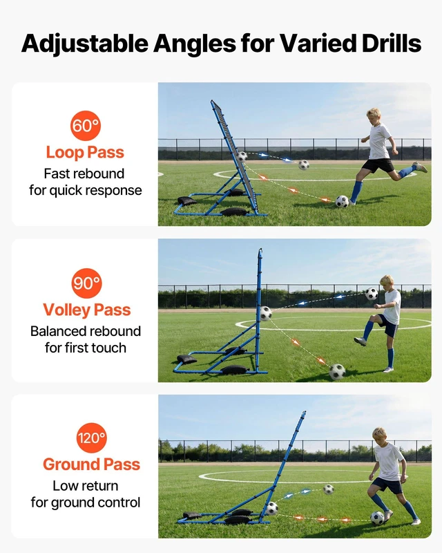 Alt view image 3 of 8 - VEVOR Soccer Rebounder Net, Quick-Switch Angle Soccer Goal Rebounder for Control, Passing Practice, Heavy-Duty Iron Frame & PE Net, Easy Setup Ball Training Aids & Equipment for Teens&Adults,7 x 6 ft
