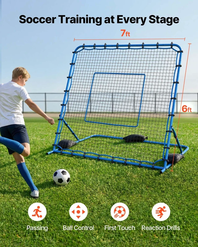 Alt view image 2 of 8 - VEVOR Soccer Rebounder Net, Quick-Switch Angle Soccer Goal Rebounder for Control, Passing Practice, Heavy-Duty Iron Frame & PE Net, Easy Setup Ball Training Aids & Equipment for Teens&Adults,7 x 6 ft