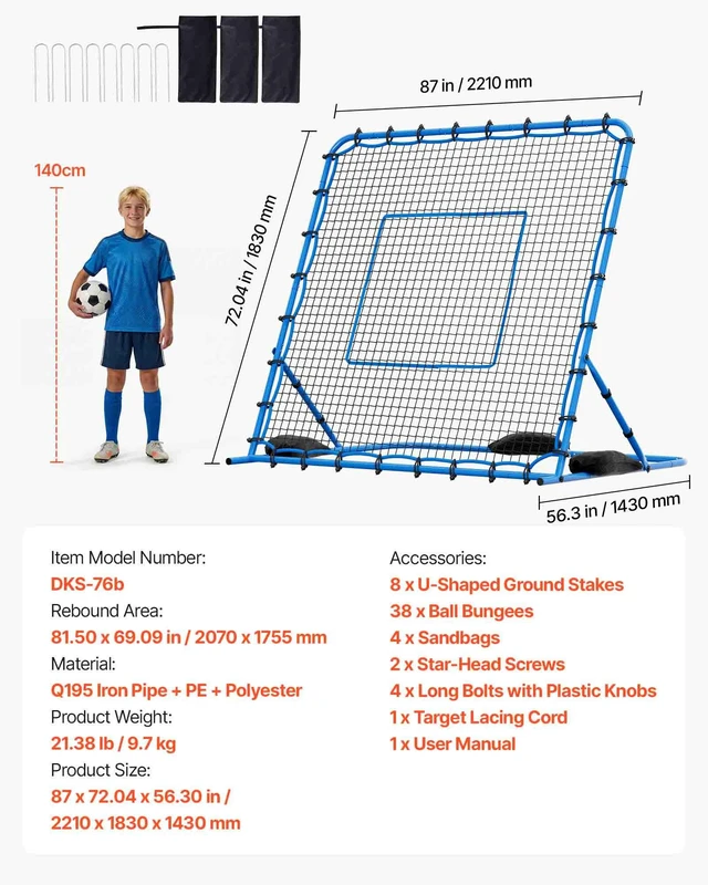 Alt view image 7 of 8 - VEVOR Soccer Rebounder Net, Quick-Switch Angle Soccer Goal Rebounder for Control, Passing Practice, Heavy-Duty Iron Frame & PE Net, Easy Setup Ball Training Aids & Equipment for Teens&Adults,7 x 6 ft
