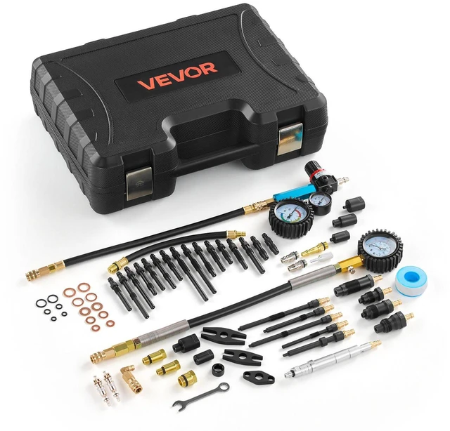 Main image of VEVOR Engine Cylinder Compression Tester Kit, 0-700 PSI Pressure Gauge & 0-100 PSI Leak Gauge, Automotive Leak Down Tester Kit with 4 Adapters, Pressure Check & Leakage Rate Test on Cars, Motorcycles
