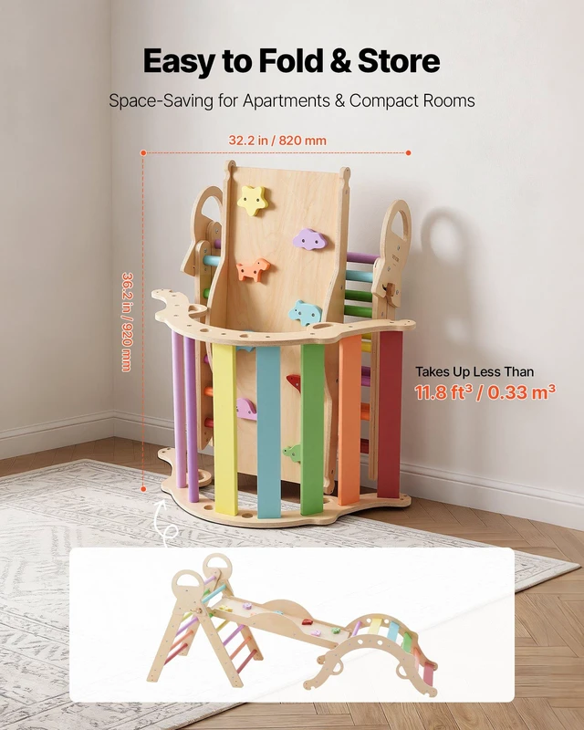 Alt view image 6 of 8 - VEVOR Pikler Triangle Set, 9-in-1 Toddler Climbing Toys Indoor, with Xylophone, Cushion, Triangle, Arch, and Ramp, 150 lbs Load, Foldable Montessori Climbing Set for Toddlers and Kids, Rainbow