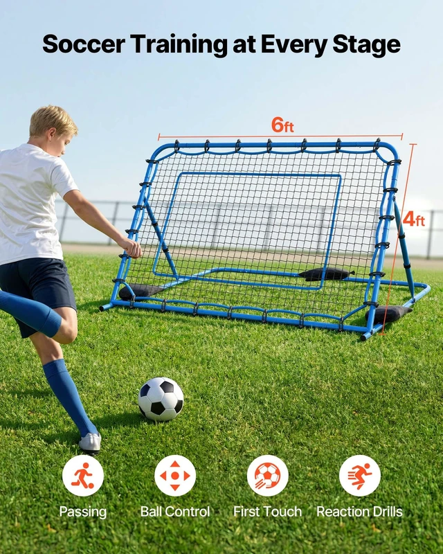 Alt view image 2 of 8 - VEVOR Soccer Rebounder Net, Quick-Switch Angle Soccer Goal Rebounder for Control, Passing Practice, Heavy-Duty Iron Frame & PE Net, Easy Setup Ball Training Aids & Equipment for Teens&Adults,6 x 4 ft
