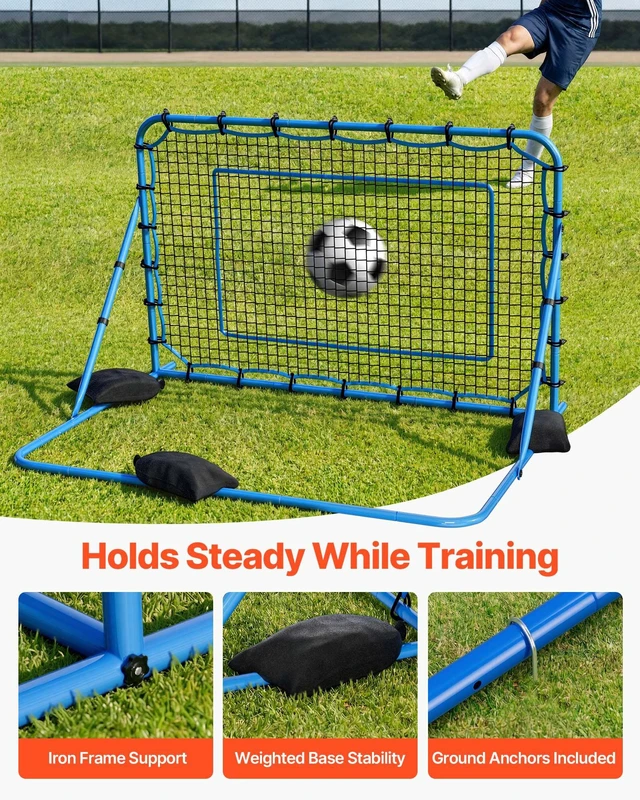 Alt view image 5 of 8 - VEVOR Soccer Rebounder Net, Quick-Switch Angle Soccer Goal Rebounder for Control, Passing Practice, Heavy-Duty Iron Frame & PE Net, Easy Setup Ball Training Aids & Equipment for Teens&Adults,6 x 4 ft