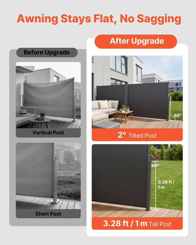 Alt view image 3 of 8 - VEVOR Retractable Side Awning, 71" x 236" Patio Retractable Side Screen with 180 g/m² Polyester Fabric, Waterproof Sunshade Outdoor Privacy Screen Room Divider for Garden, Balcony, Pools, Deck, Gray