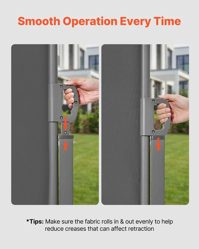 Alt view image 5 of 8 - VEVOR Retractable Side Awning, 71" x 236" Patio Retractable Side Screen with 180 g/m² Polyester Fabric, Waterproof Sunshade Outdoor Privacy Screen Room Divider for Garden, Balcony, Pools, Deck, Gray