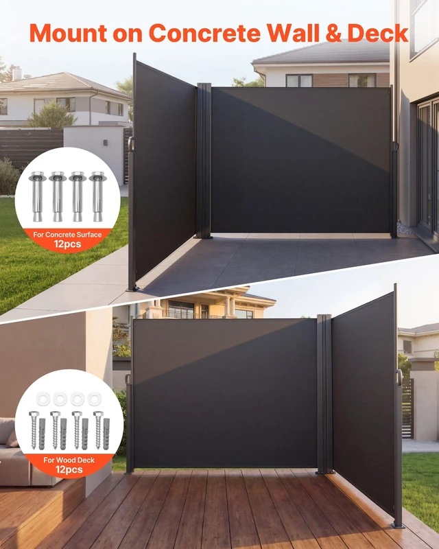Alt view image 4 of 8 - VEVOR Retractable Side Awning, 71" x 236" Patio Retractable Side Screen with 180 g/m² Polyester Fabric, Waterproof Sunshade Outdoor Privacy Screen Room Divider for Garden, Balcony, Pools, Deck, Gray