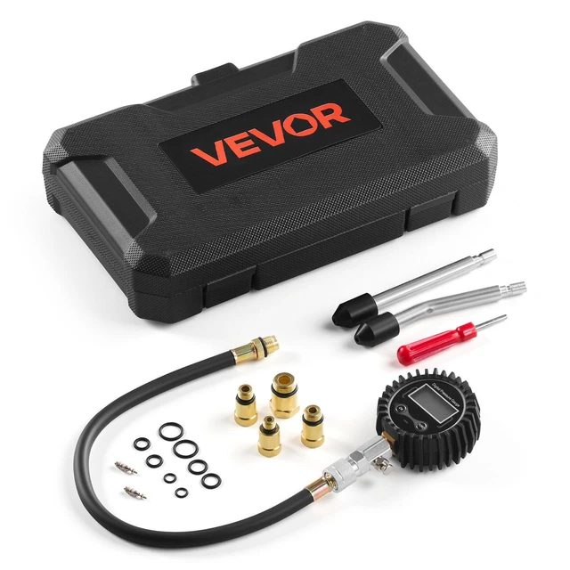 Main image of VEVOR Engine Cylinder Compression Tester Kit, Pressure Gauge Range of 10-200 PSI, Compression Tester Kit with 4 Adapters, Straight & Angled Extended Metal Tubes for Automotive Cars and Motorcycles