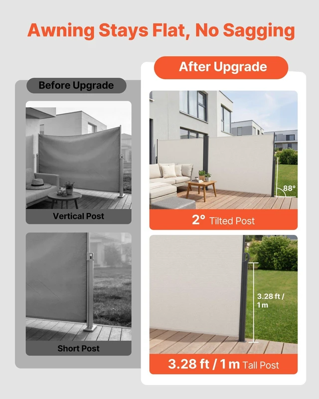 Alt view image 3 of 8 - VEVOR Retractable Side Awning, 71" x 236" Patio Retractable Side Screen with 180 g/m² Polyester Fabric, Waterproof Sunshade Outdoor Privacy Screen Room Divider for Garden, Balcony, Pools, Deck, Beige