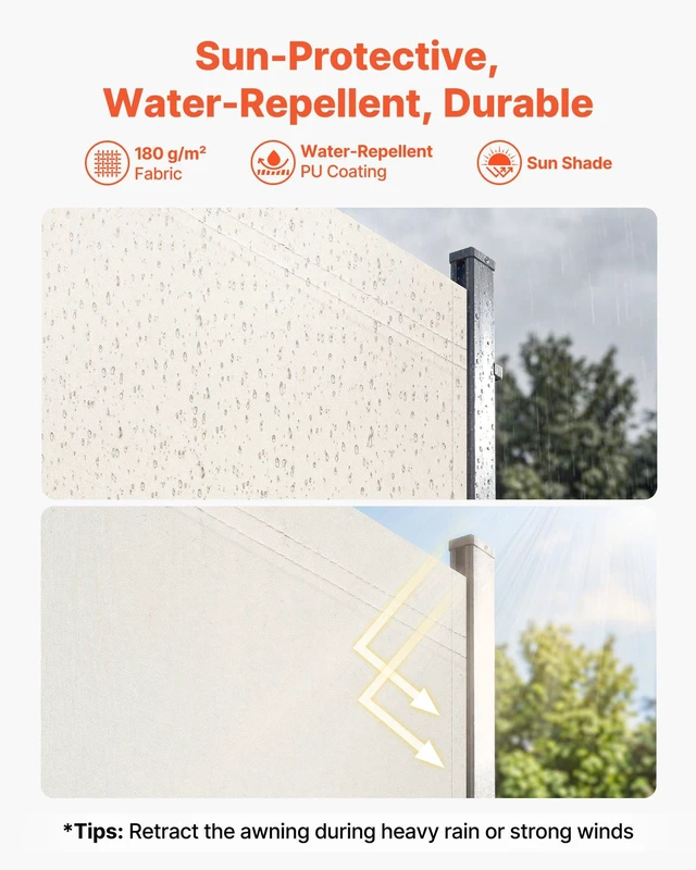 Alt view image 2 of 8 - VEVOR Retractable Side Awning, 71" x 236" Patio Retractable Side Screen with 180 g/m² Polyester Fabric, Waterproof Sunshade Outdoor Privacy Screen Room Divider for Garden, Balcony, Pools, Deck, Beige