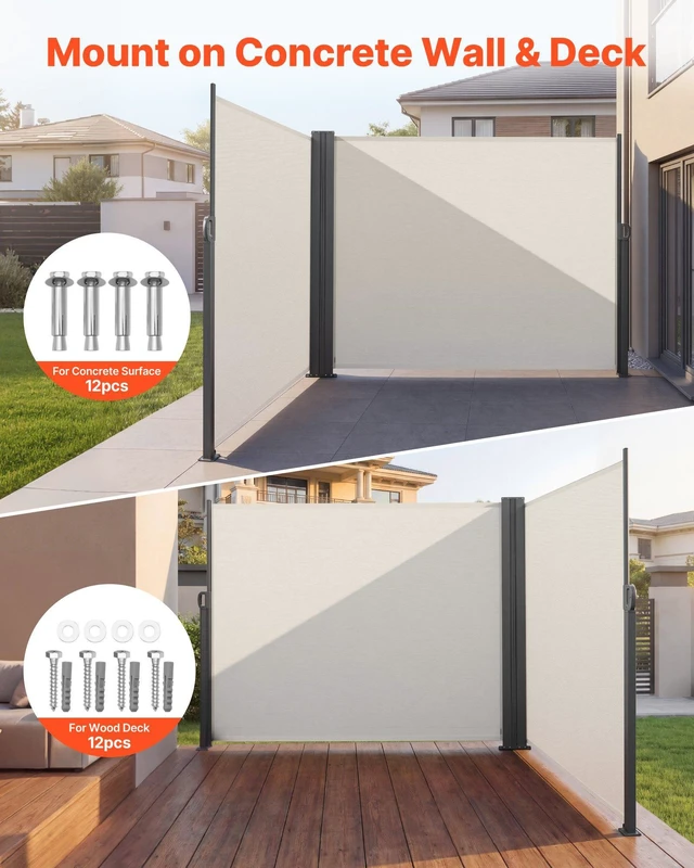 Alt view image 4 of 8 - VEVOR Retractable Side Awning, 71" x 236" Patio Retractable Side Screen with 180 g/m² Polyester Fabric, Waterproof Sunshade Outdoor Privacy Screen Room Divider for Garden, Balcony, Pools, Deck, Beige