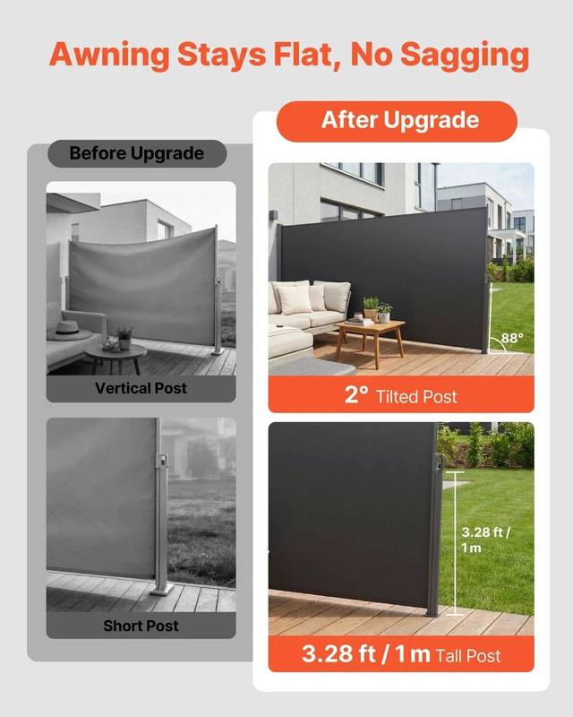 Alt view image 3 of 8 - VEVOR Retractable Side Awning, 73" x 165" Patio Retractable Side Screen with 180 g/m² Polyester Fabric, Waterproof Sunshade Outdoor Privacy Screen Room Divider for Garden, Balcony, Pools, Deck, Gray