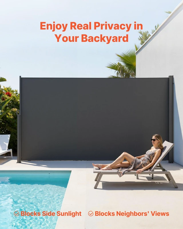 Alt view image 6 of 8 - VEVOR Retractable Side Awning, 73" x 165" Patio Retractable Side Screen with 180 g/m² Polyester Fabric, Waterproof Sunshade Outdoor Privacy Screen Room Divider for Garden, Balcony, Pools, Deck, Gray