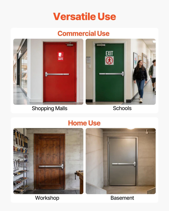 Alt view image 6 of 8 - VEVOR Push Bar Panic Exit Device, 31" Stainless Steel Commercial Panic Bar for Exit Doors, Emergency Exit Door Hardware with Dual Locking Bolt and Sticker, for 31"-46" Wood or Metal Door, Silver