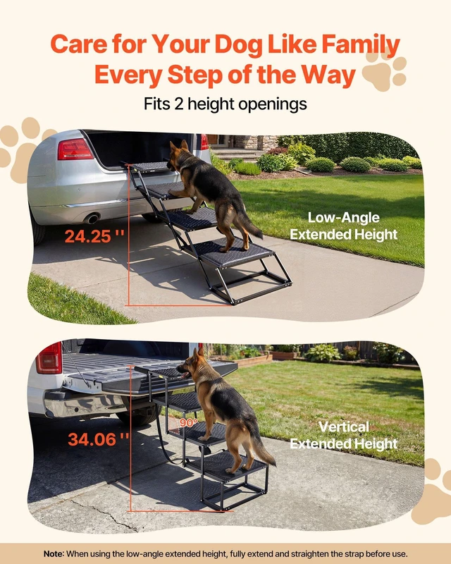 Alt view image 2 of 8 - VEVOR Dog Stairs for Car, 4 Steps Extra Wide Foldable Dog Ramp for Large Dogs with Non-Slip Surface, Portable Lightweight Pet Stairs Ladder for Car, SUV, Truck, High Bed, Sofa, Support up to 250 lbs
