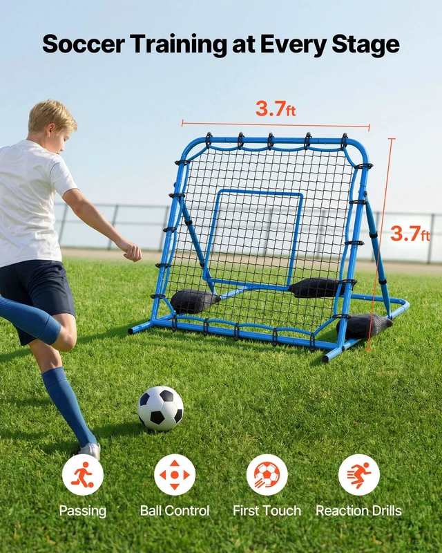 Alt view image 2 of 8 - VEVOR Soccer Rebounder Net, Quick-Switch Angle Soccer Goal Rebounder for Control, Passing Practice, Heavy-Duty Iron Frame & PE Net, Easy Setup Ball Training Equipment for Teens&Adults,3.7 x 3.7 ft