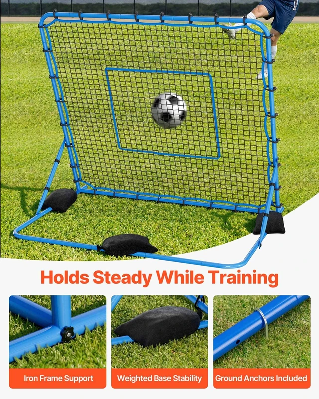 Alt view image 5 of 8 - VEVOR Soccer Rebounder Net, Quick-Switch Angle Soccer Goal Rebounder for Control, Passing Practice, Heavy-Duty Iron Frame & PE Net, Easy Setup Ball Training Aids & Equipment for Teens&Adults,7 x 6 ft