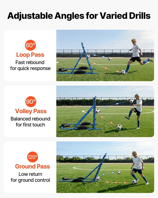 Alt view image 3 of 8 - VEVOR Soccer Rebounder Net, Quick-Switch Angle Soccer Goal Rebounder for Control, Passing Practice, Heavy-Duty Iron Frame & PE Net, Easy Setup Ball Training Equipment for Teens&Adults,3.7 x 3.7 ft