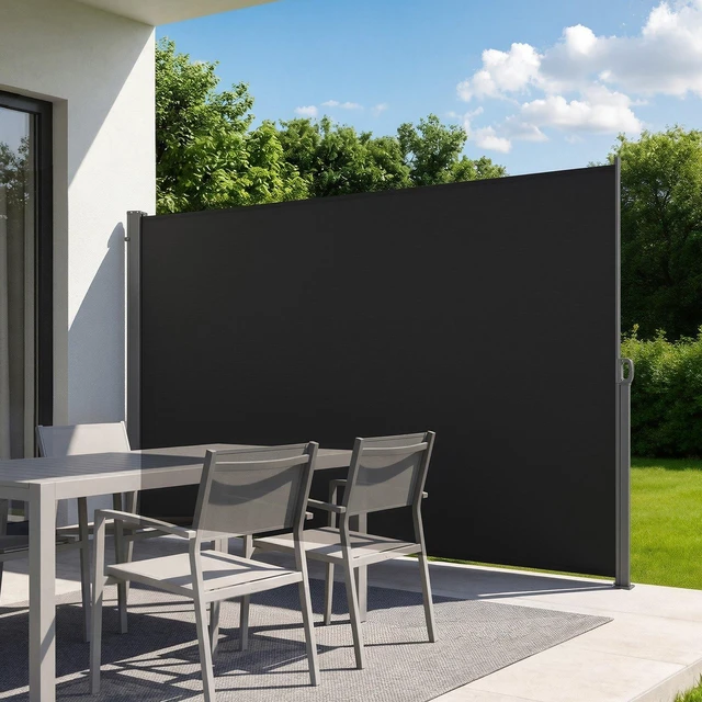 Main image of VEVOR Retractable Side Awning, 71" x 118" Patio Retractable Side Screen with 180 g/m² Polyester Fabric, Waterproof Sunshade Outdoor Privacy Screen Room Divider for Garden, Balcony, Pools, Deck, Black