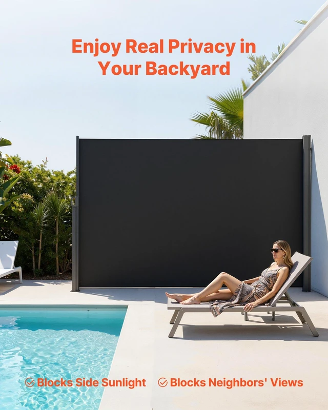 Alt view image 6 of 8 - VEVOR Retractable Side Awning, 71" x 118" Patio Retractable Side Screen with 180 g/m² Polyester Fabric, Waterproof Sunshade Outdoor Privacy Screen Room Divider for Garden, Balcony, Pools, Deck, Black