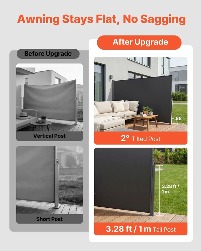Alt view image 3 of 8 - VEVOR Retractable Side Awning, 71" x 118" Patio Retractable Side Screen with 180 g/m² Polyester Fabric, Waterproof Sunshade Outdoor Privacy Screen Room Divider for Garden, Balcony, Pools, Deck, Gray