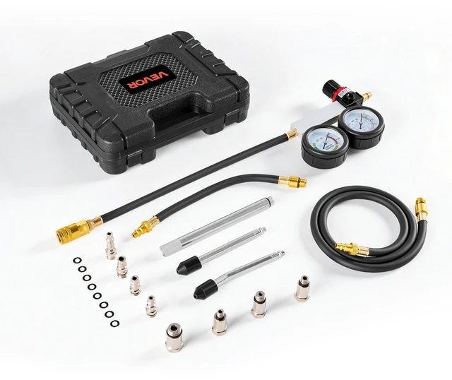 Main image of VEVOR Engine Cylinder Compression Tester Kit, Pressure Gauge Range of 0-100 PSI, Automotive Leak Down Tester Kit with 4 Adapters, 2 Metal Tubes, Pressure Check & Leakage Rate Test on Cars, Motorcycles