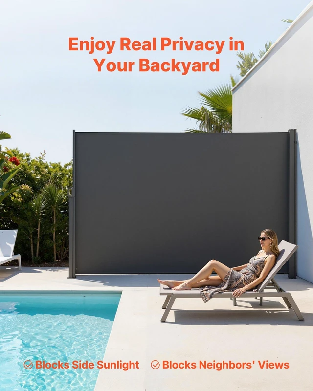 Alt view image 6 of 8 - VEVOR Retractable Side Awning, 71" x 118" Patio Retractable Side Screen with 180 g/m² Polyester Fabric, Waterproof Sunshade Outdoor Privacy Screen Room Divider for Garden, Balcony, Pools, Deck, Gray