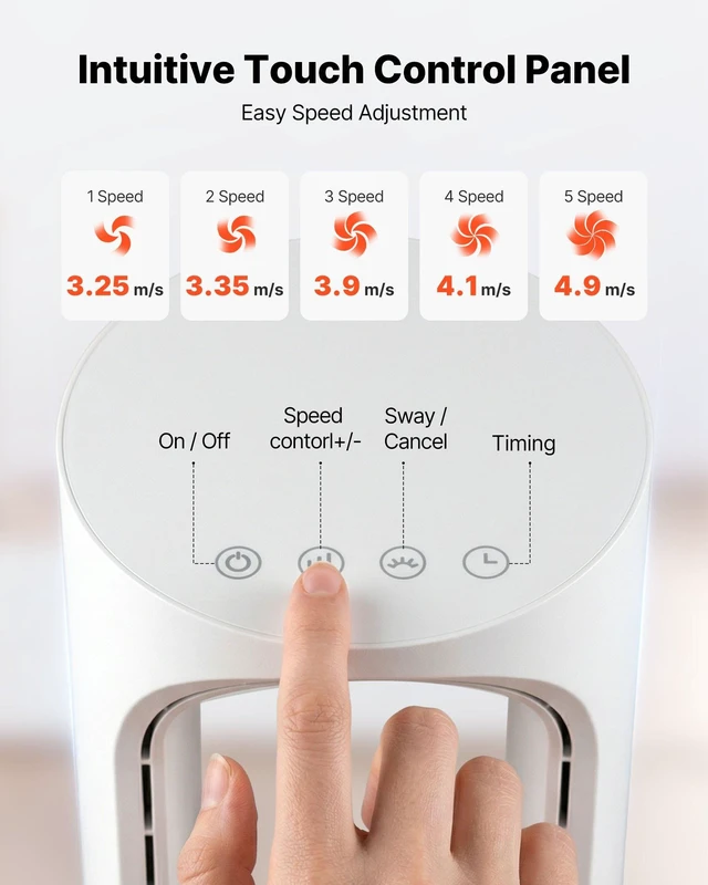 Alt view image 4 of 8 - VEVOR Desk Fan Bladeless, 17 inch Office Table Fan Small Quite, 5 Speeds Adjustment, 0-9H Timer, 60-Degree Oscillation, Touch Control, Easy to Clean, Portable for Office, Living Room, Bedroom