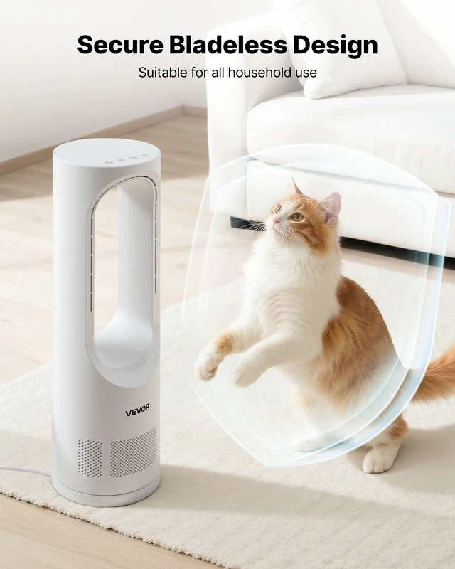 Alt view image 5 of 8 - VEVOR Desk Fan Bladeless, 17 inch Office Table Fan Small Quite, 5 Speeds Adjustment, 0-9H Timer, 60-Degree Oscillation, Touch Control, Easy to Clean, Portable for Office, Living Room, Bedroom
