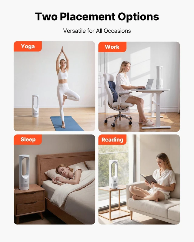 Alt view image 6 of 8 - VEVOR Desk Fan Bladeless, 17 inch Office Table Fan Small Quite, 5 Speeds Adjustment, 0-9H Timer, 60-Degree Oscillation, Touch Control, Easy to Clean, Portable for Office, Living Room, Bedroom