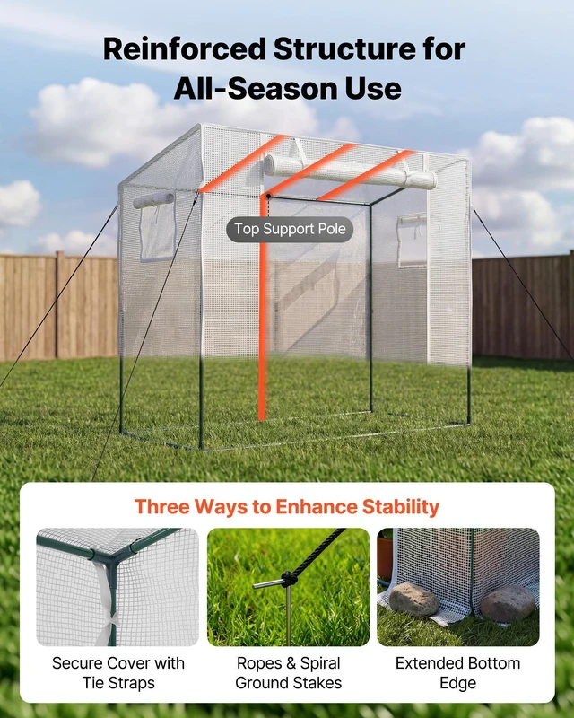 Alt view image 3 of 8 - VEVOR Walk-in Greenhouse, 76.8" x 30.3" x 66.1" Greenhouse for Outdoors with Windows, PE Cover, Roll-Up Zipper Door, Walk in Green House Kit, Portable Plant Garden Hot House for Backyard, Outside