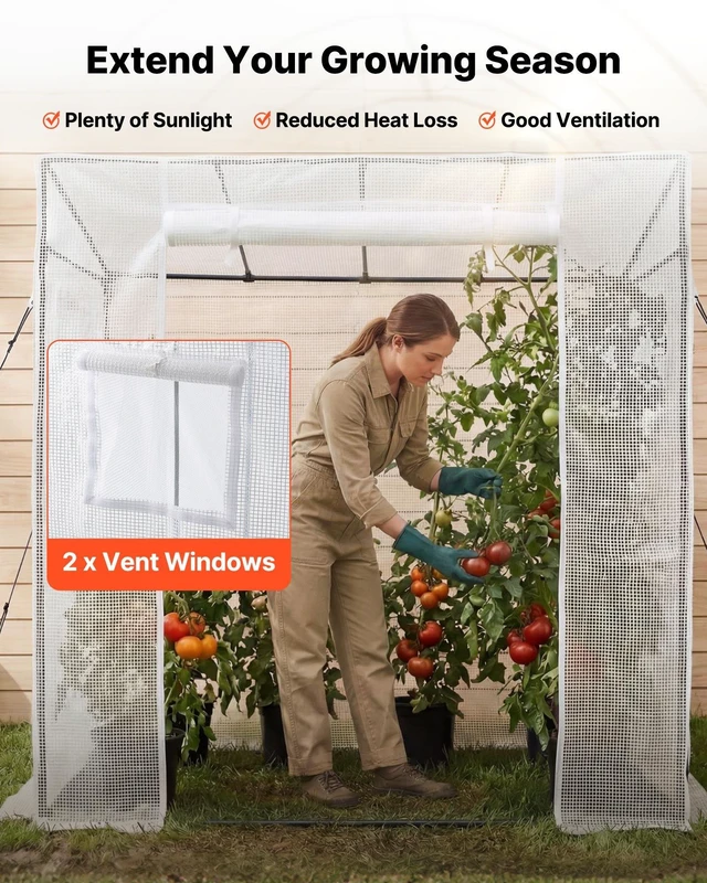 Alt view image 5 of 8 - VEVOR Walk-in Greenhouse, 76.8" x 30.3" x 66.1" Greenhouse for Outdoors with Windows, PE Cover, Roll-Up Zipper Door, Walk in Green House Kit, Portable Plant Garden Hot House for Backyard, Outside
