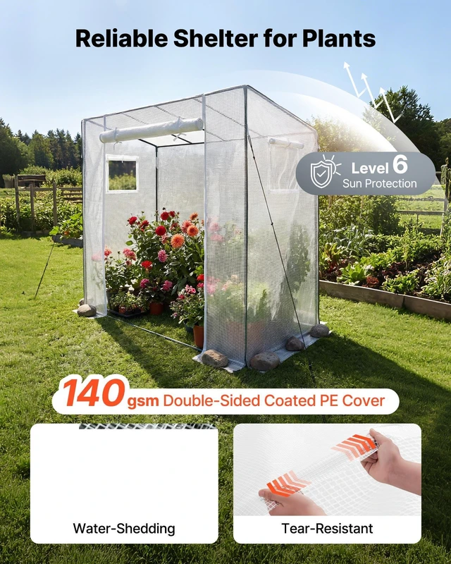 Alt view image 4 of 8 - VEVOR Walk-in Greenhouse, 76.8" x 30.3" x 66.1" Greenhouse for Outdoors with Windows, PE Cover, Roll-Up Zipper Door, Walk in Green House Kit, Portable Plant Garden Hot House for Backyard, Outside