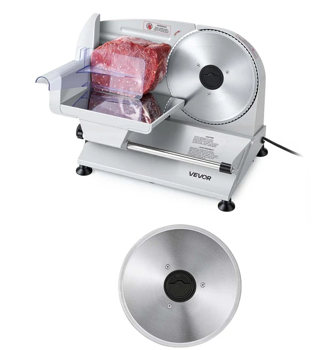 Main image of VEVOR Meat Slicer, 7.5" Electric Deli Slicer with 2 SUS420 Blades & 0-0.6" Adjustable Thickness, 200W Home Food-Slicer for Frozen Meat, Ham, Baguett, Steak, UL Approved
